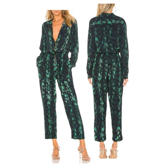 Cleobella Pants - Cleobella Green and Black Lia Jumpsuit in Snake Print Pattern. Size S.